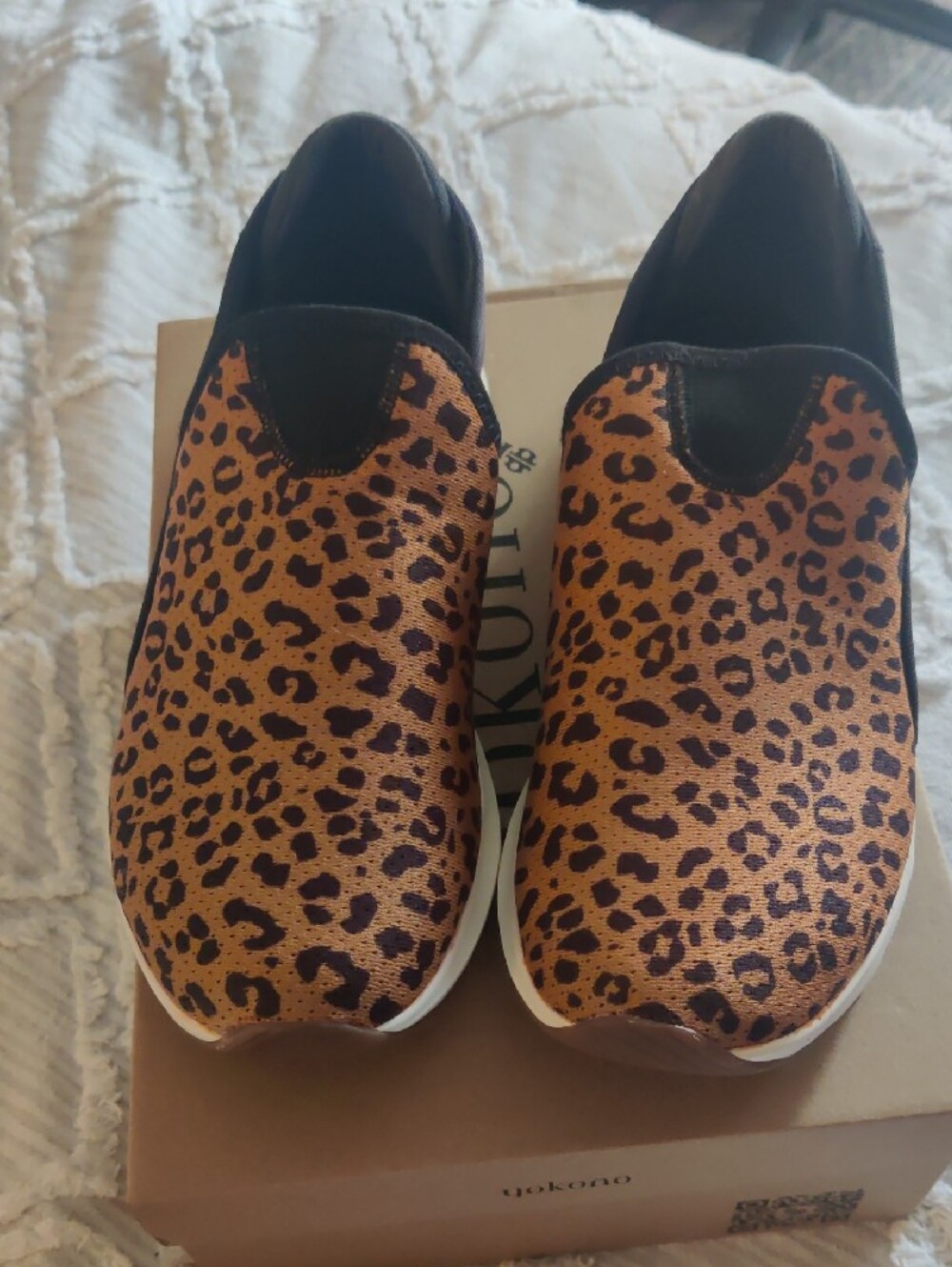 New Balance Leopard Print Slip-Ons in Brown and Black